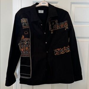 Men's Black Embroidered Casual Button Down Shirt
